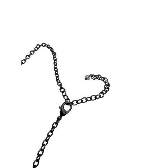 Black Metal Y Style Lariat Necklace Multi stone Gray Green and Gold Stones - Picture 5 of 5